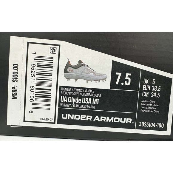 Under Armour Women's Glyde USA Metal Fastpitch Softball Cleats Wht/Royal Sz 7.5 - Picture 13 of 13